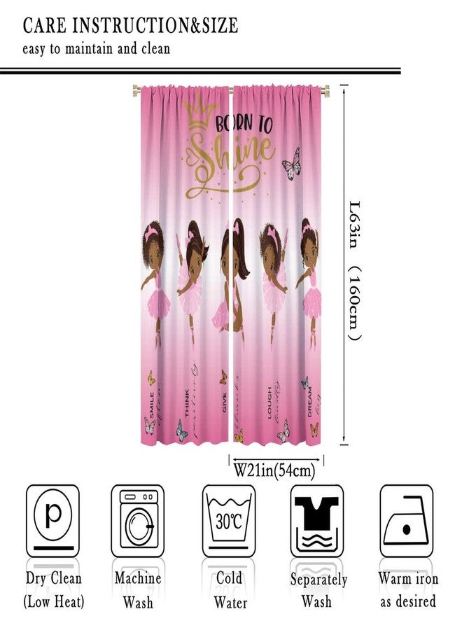 YCness African American Kids Curtains,Afro Black Girl Window Treatments for Bedroom, Cute Girl Ballerina Dancer Pink Curtains 2 Panel Sets,42x63 Inch - Image 2